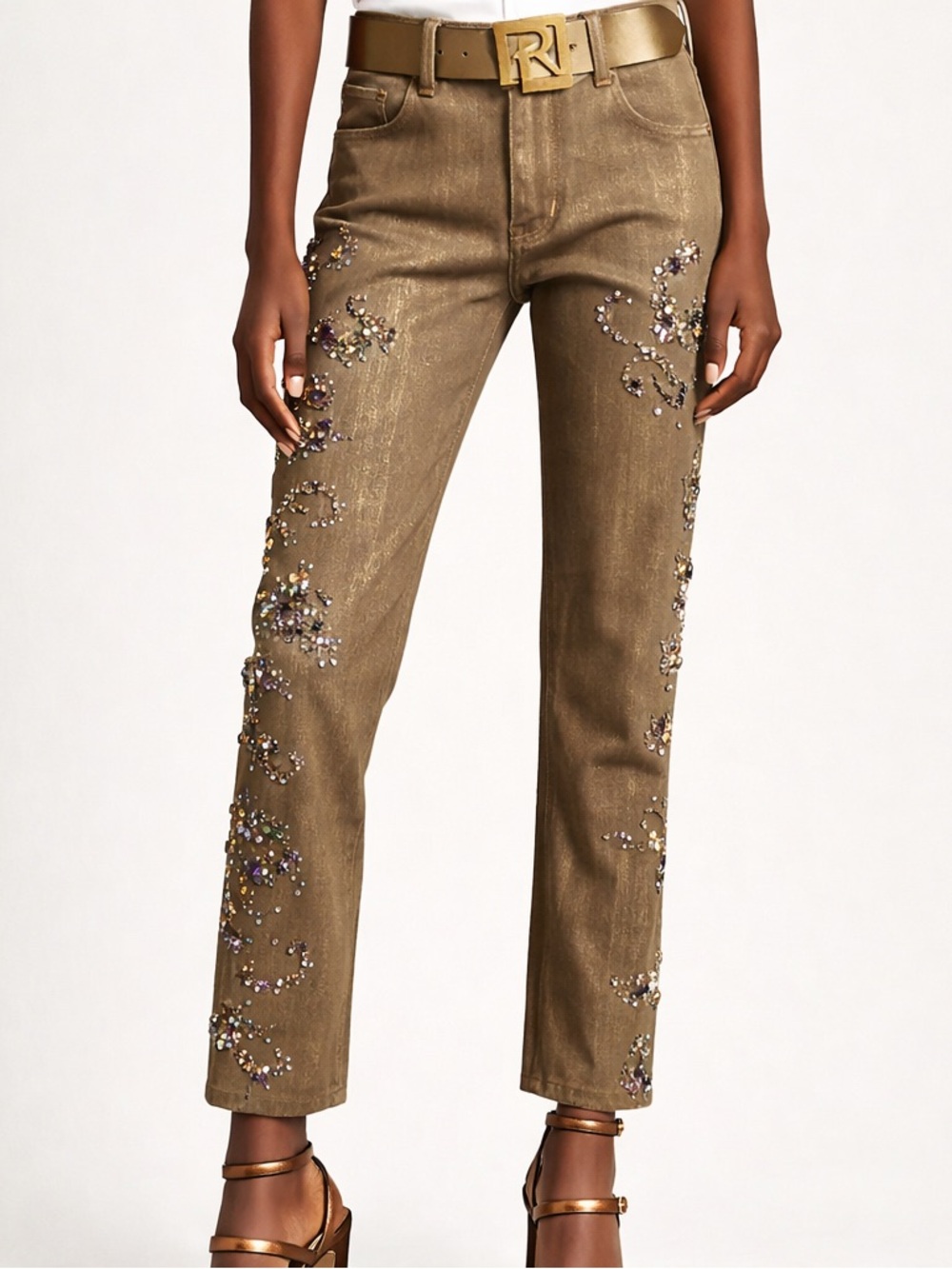 RALPH LAUREN Purple Label 750 Crystal Embellished Metallic Jeans 31 NWT Italy